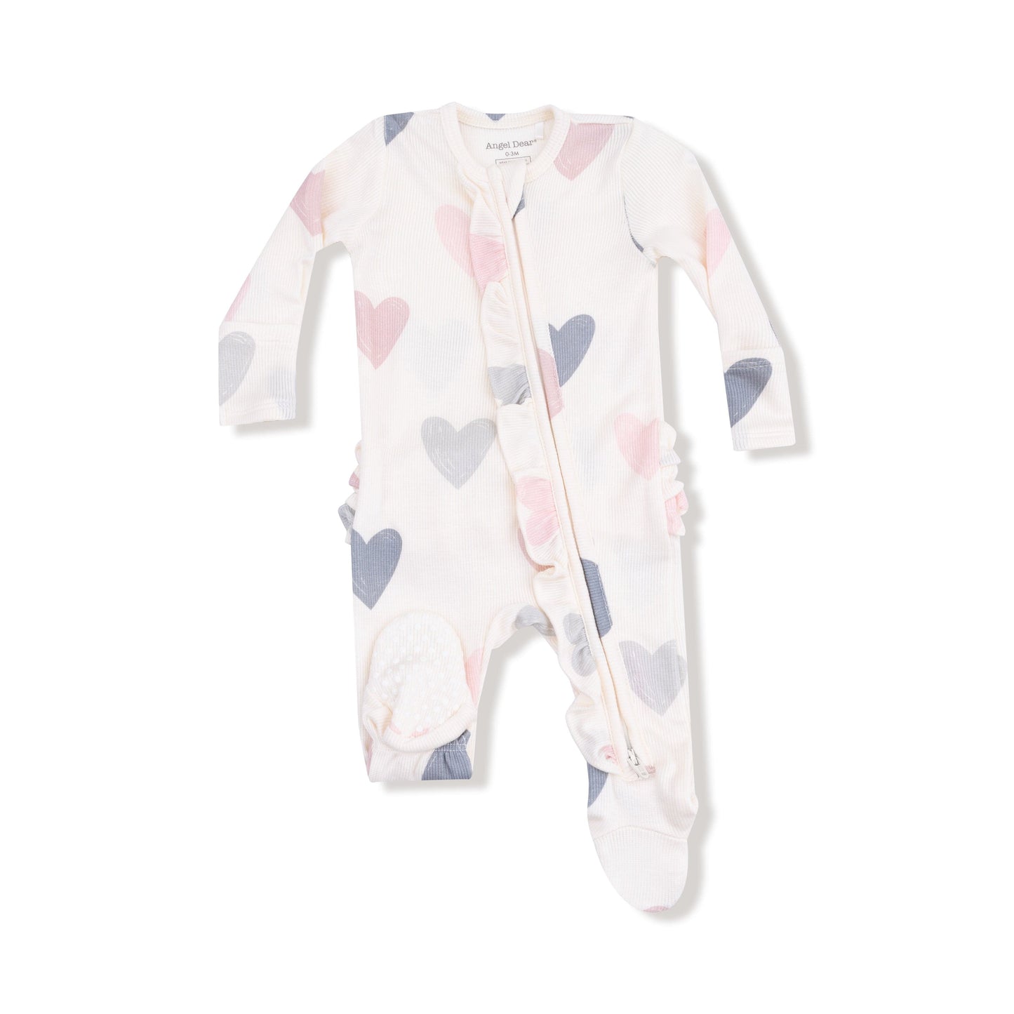 Hearts - Modal Rib - 2 Way Ruffle Zipper Footie Angel Dear Lil Tulips