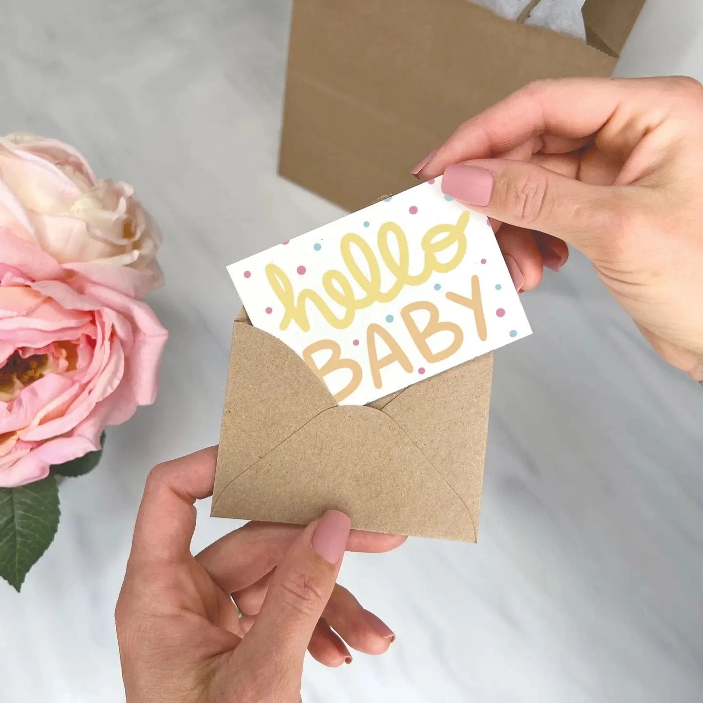 Hello Baby - Baby Shower Gift Enclosure Card Lemon Doodle Lil Tulips