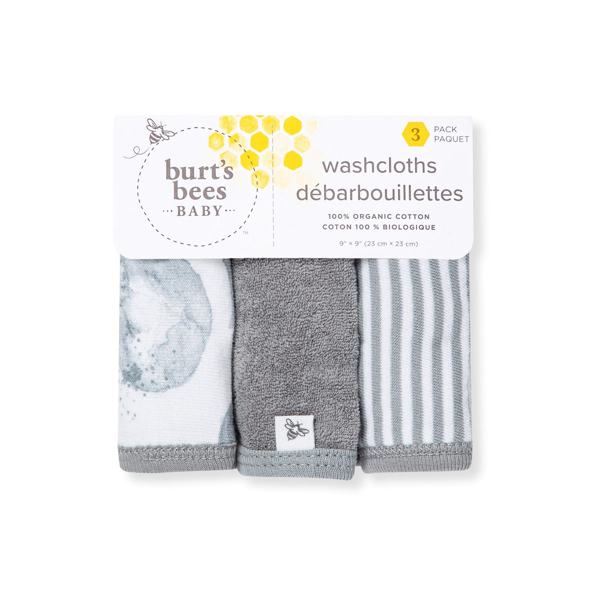 Hello Moon Organic Cotton Knit Terry Washcloths 3 Pack - Quarry Burt's Bees Baby Lil Tulips