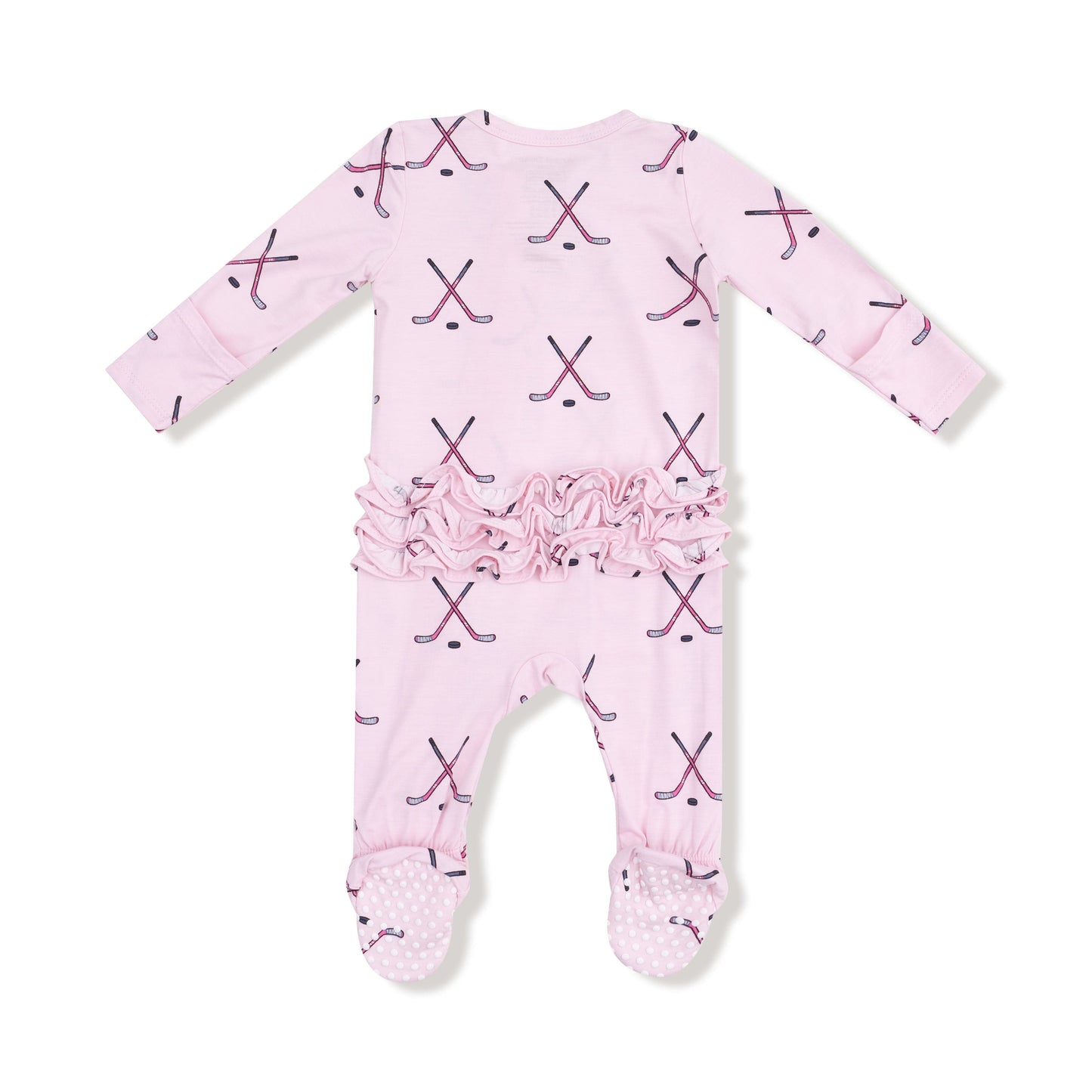 Hockey - Pink - 2 Way Zipper Ruffle Back Footie Angel Dear Lil Tulips
