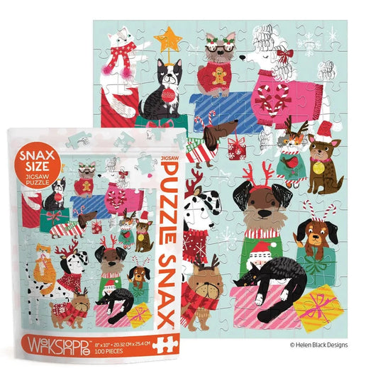 Holiday Gift Exchange 100 Piece Christmas Puzzle Snax WerkShoppe Lil Tulips
