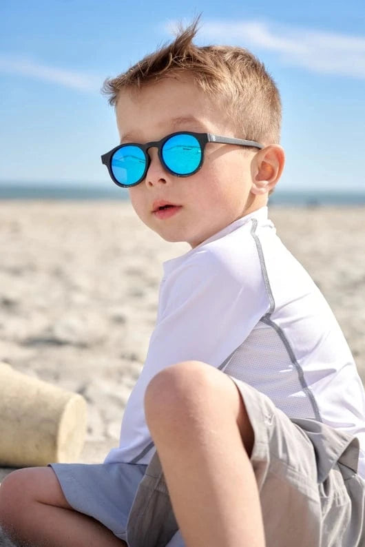 Jet Black with Cobalt Blue Polarized Lenses Keyhole Sunglasses Babiators Lil Tulips
