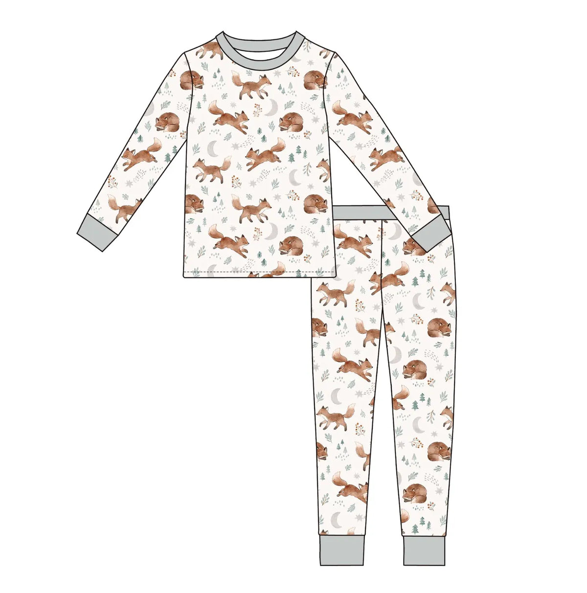 Kids Bamboo Pajamas - Moonlit Fox Bird & Bean Lil Tulips