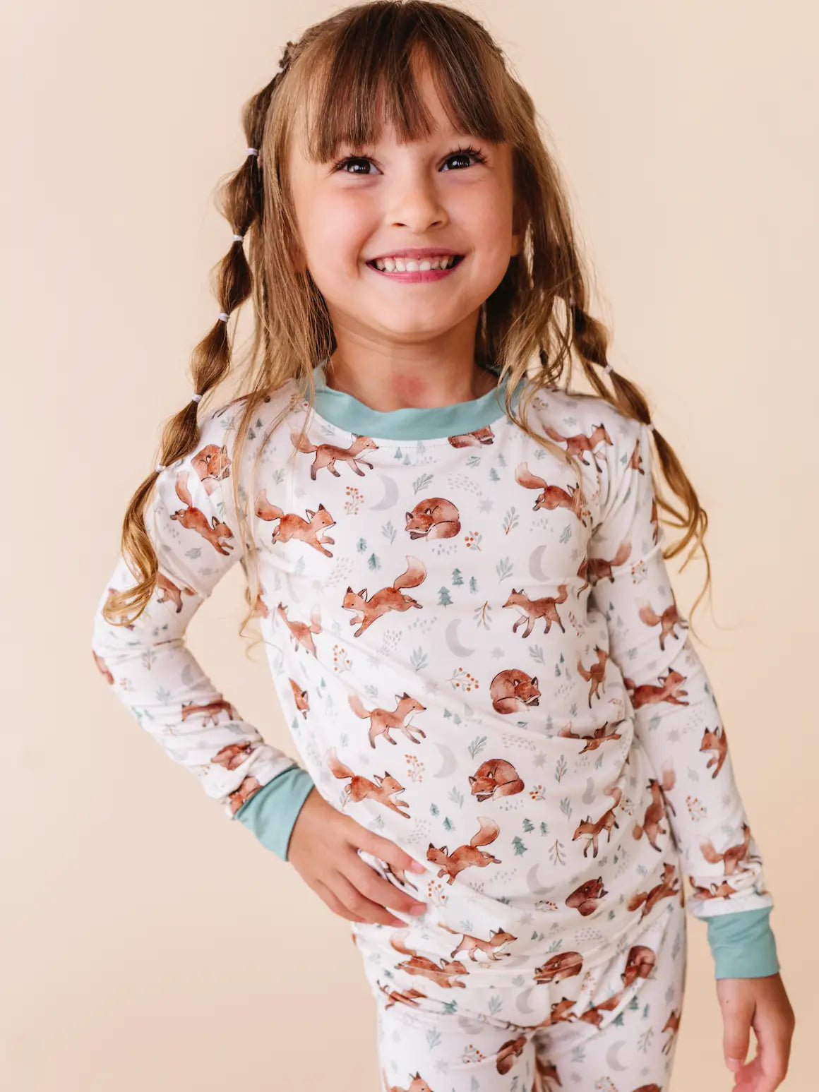 Kids Bamboo Pajamas - Moonlit Fox Bird & Bean Lil Tulips