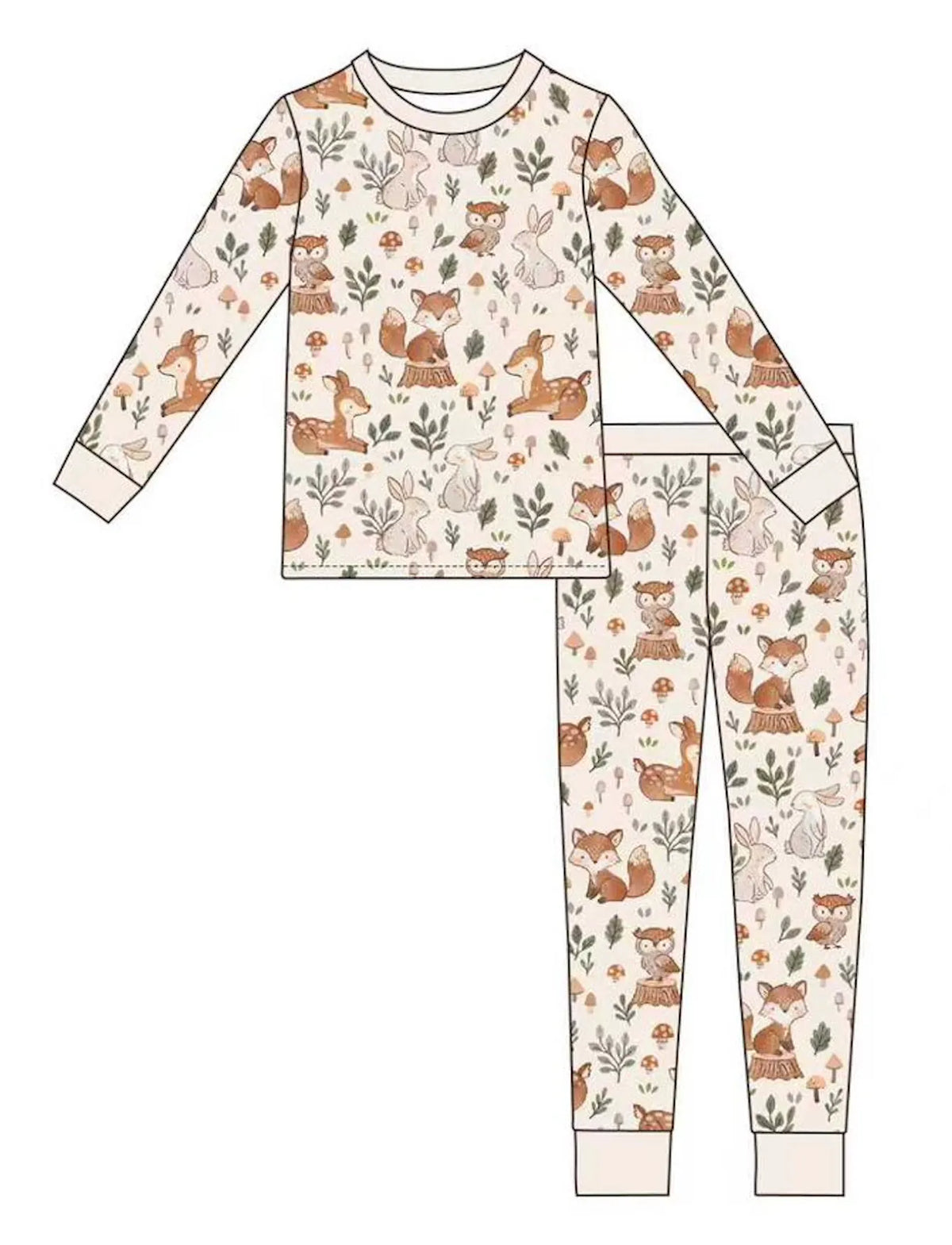 Kids Bamboo Pajamas - Woodland Whimsy Bird & Bean Lil Tulips