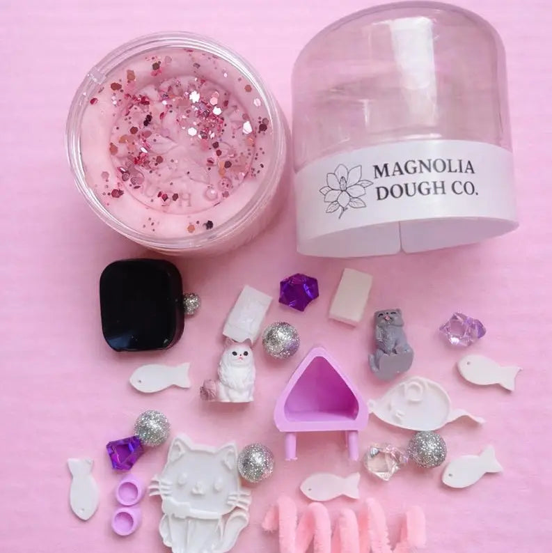 Kids Sensory Play Dough Jar - Mess-Free Kitty Cat Magnolia Dough Lil Tulips