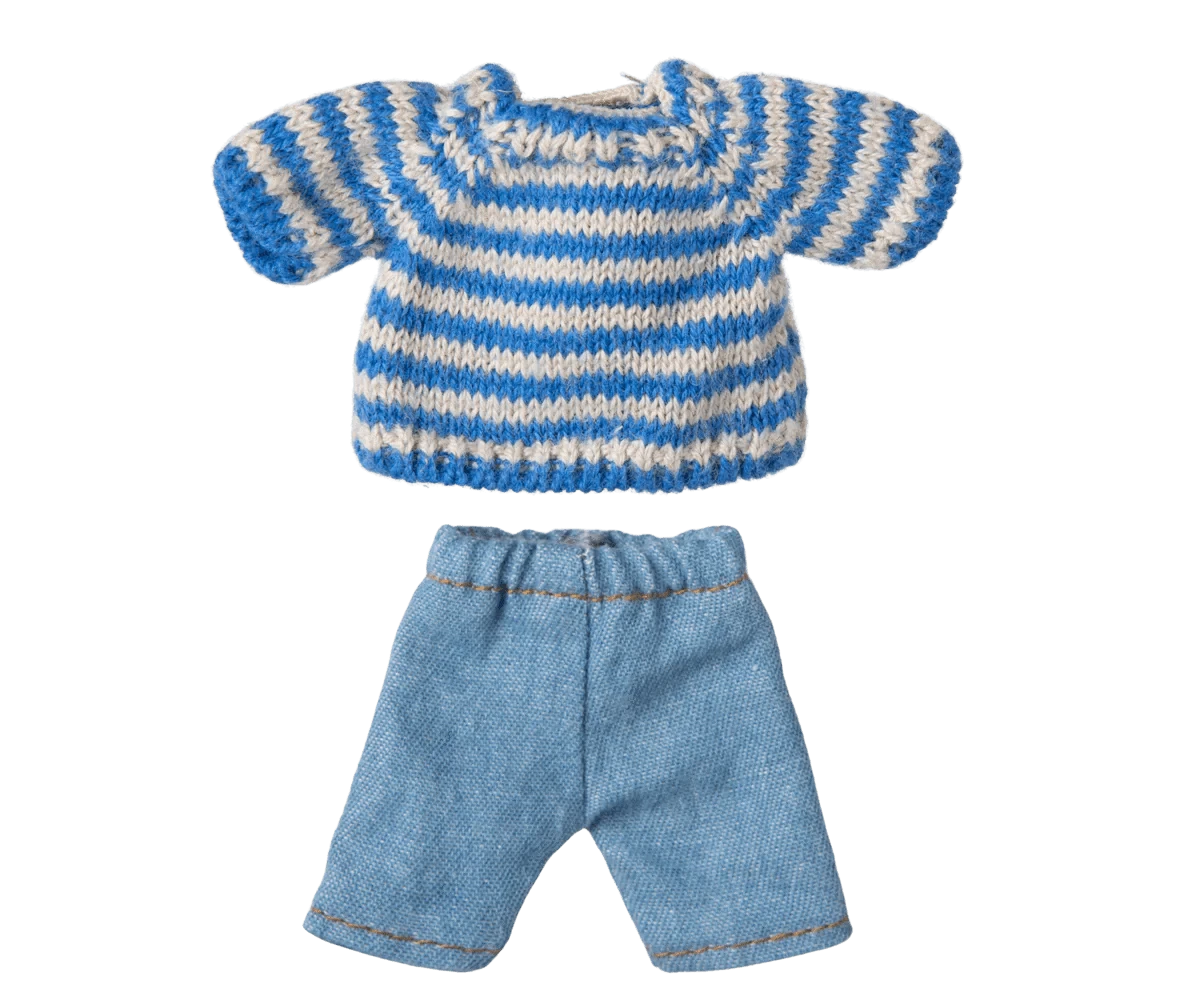 Knitted sweater and pants for Big brother mouse Maileg Lil Tulips
