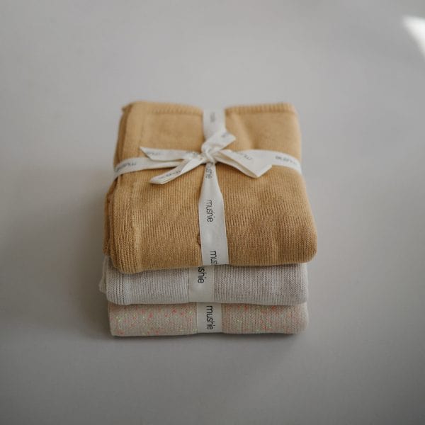 Knitted Textured Dots Baby Blanket (Mustard Melange) Mushie Lil Tulips
