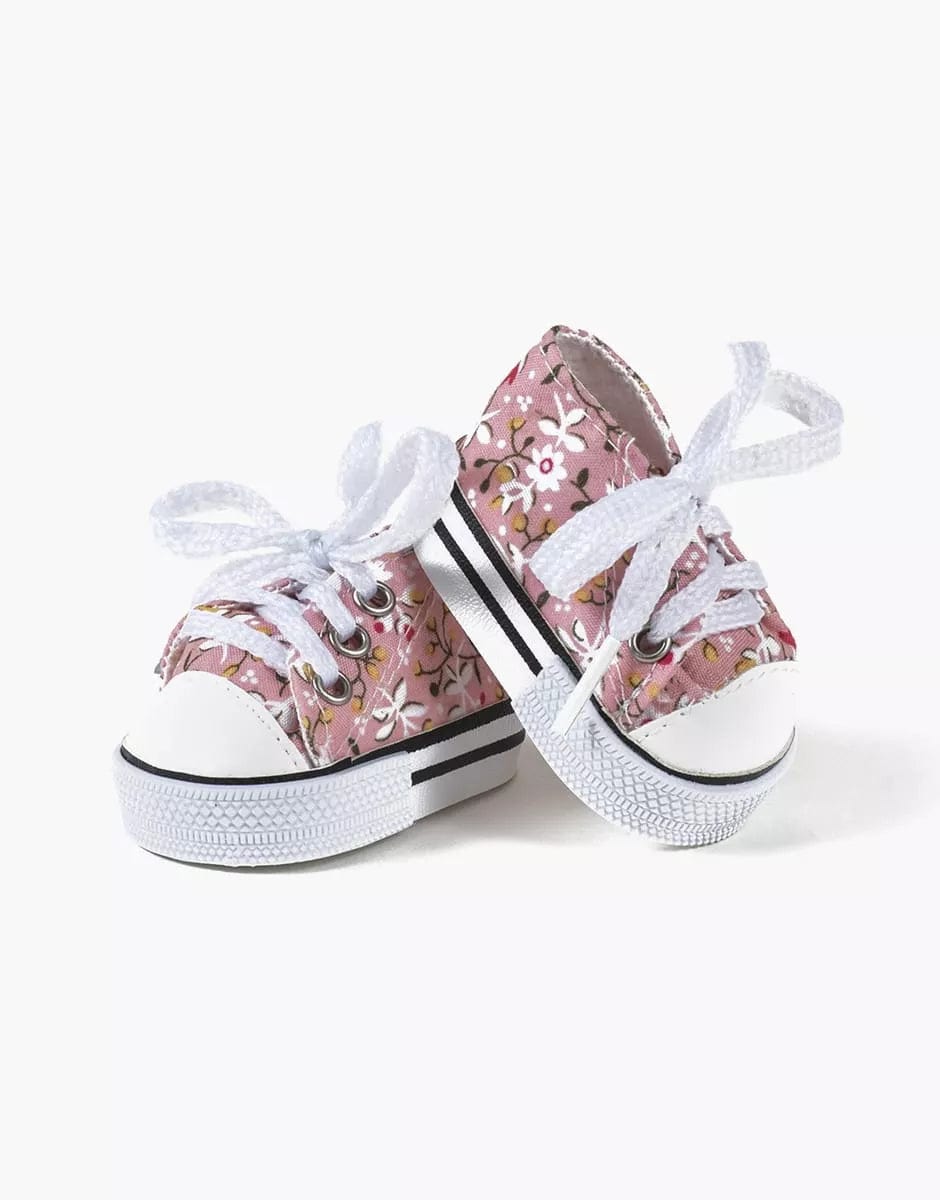 Komvers Doll Sneakers with Small Pink Flowers Minikane Lil Tulips