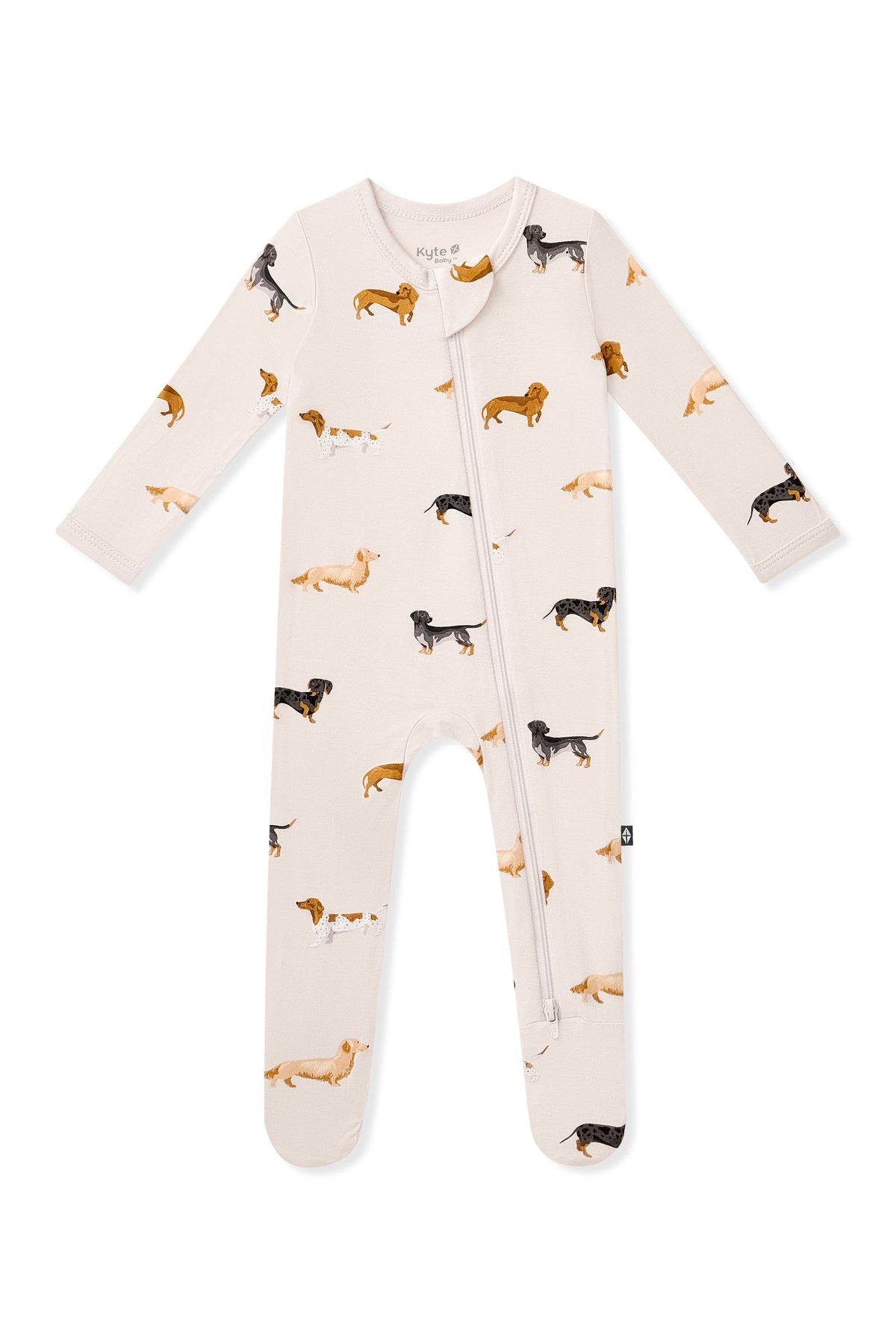 Kyte Baby Zippered Footie in Dachshund bamboo rayon baby pajamas