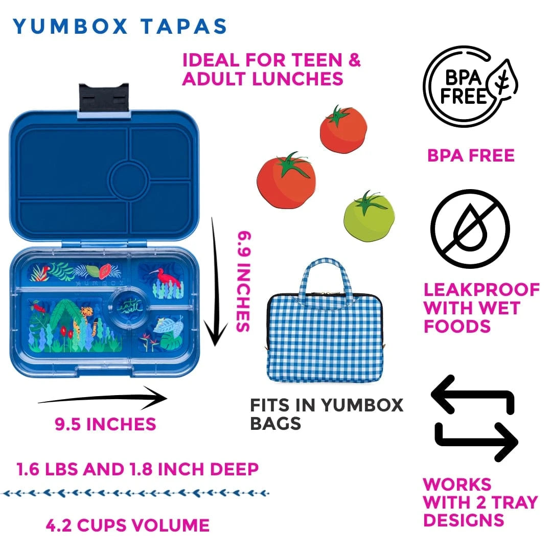 Leakproof Yumbox Tapas Bento Lunch Box - Monte Carlo Blue Yumbox Lil Tulips