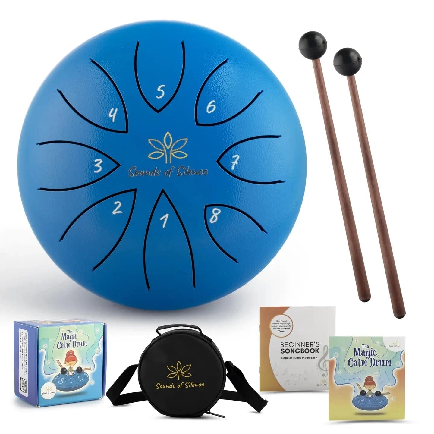 Magic Calm Drum Steel Tongue Drum with Songbook and Storybook - Blue Sounds Of Silence Drums Lil Tulips