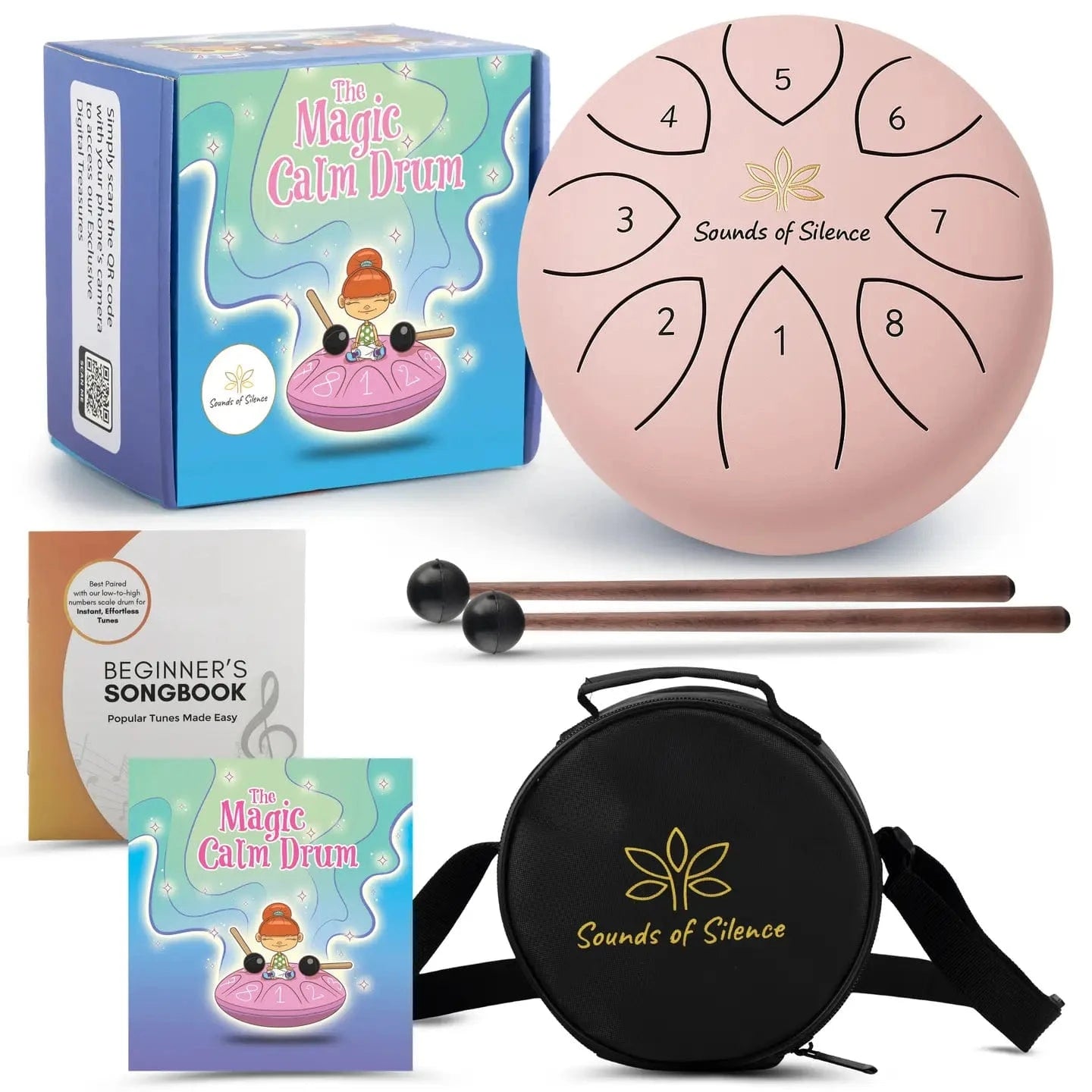 Magic Calm Steel Tongue Drum with Songbook and Storybook - Pink Sounds Of Silence Drums Lil Tulips