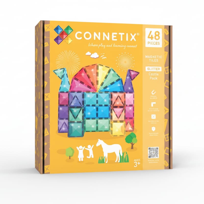 Magnetic Tiles Glitter Castle Pack, 48 Pieces Connetix Lil Tulips