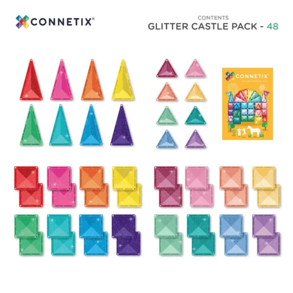 Magnetic Tiles Glitter Castle Pack, 48 Pieces Connetix Lil Tulips