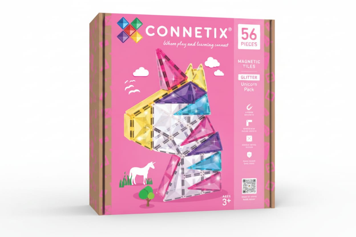 Magnetic Tiles, Glitter Unicorn Pack, 56 Pieces Connetix Lil Tulips