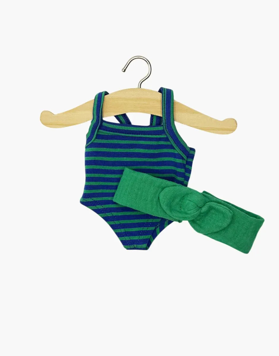 Mini Panchas Clothing – Blue/Green Striped Bodysuit Set Minikane Lil Tulips
