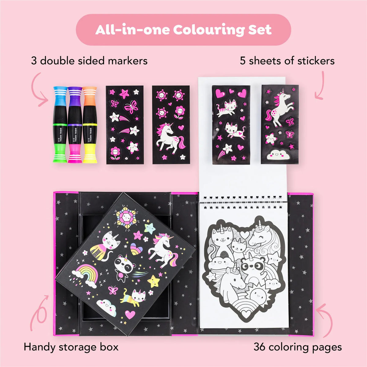 Neon Coloring Set - Unicorns and Friends Tiger Tribe Lil Tulips