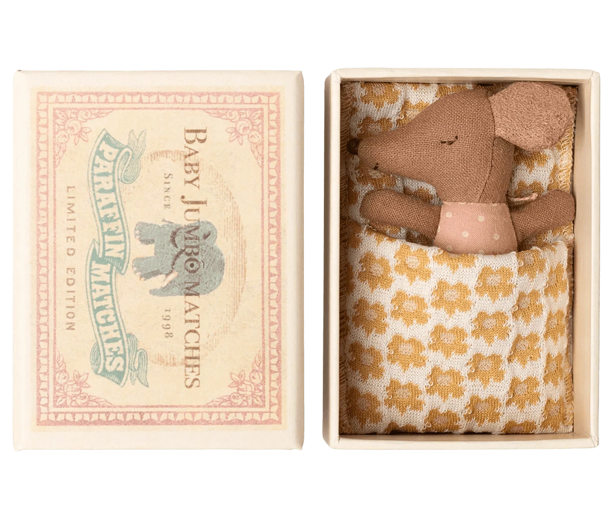 NEW Sleepy Wakey Baby Mouse in Matchbox - Rose Maileg Lil Tulips