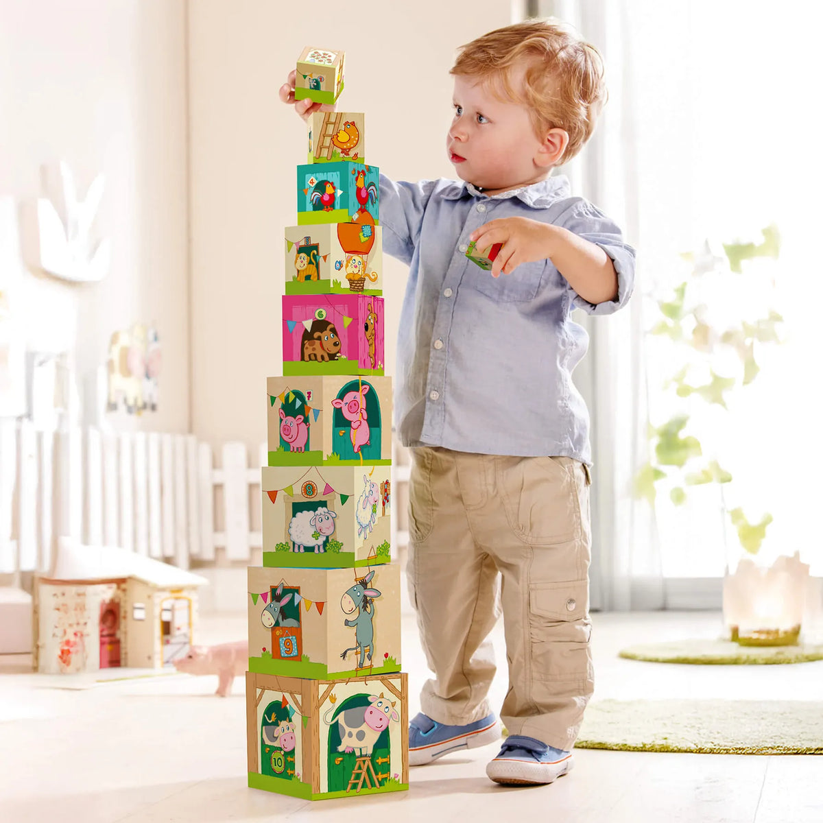 On the Farm Cardboard Stacking & Nesting Cubes haba Lil Tulips