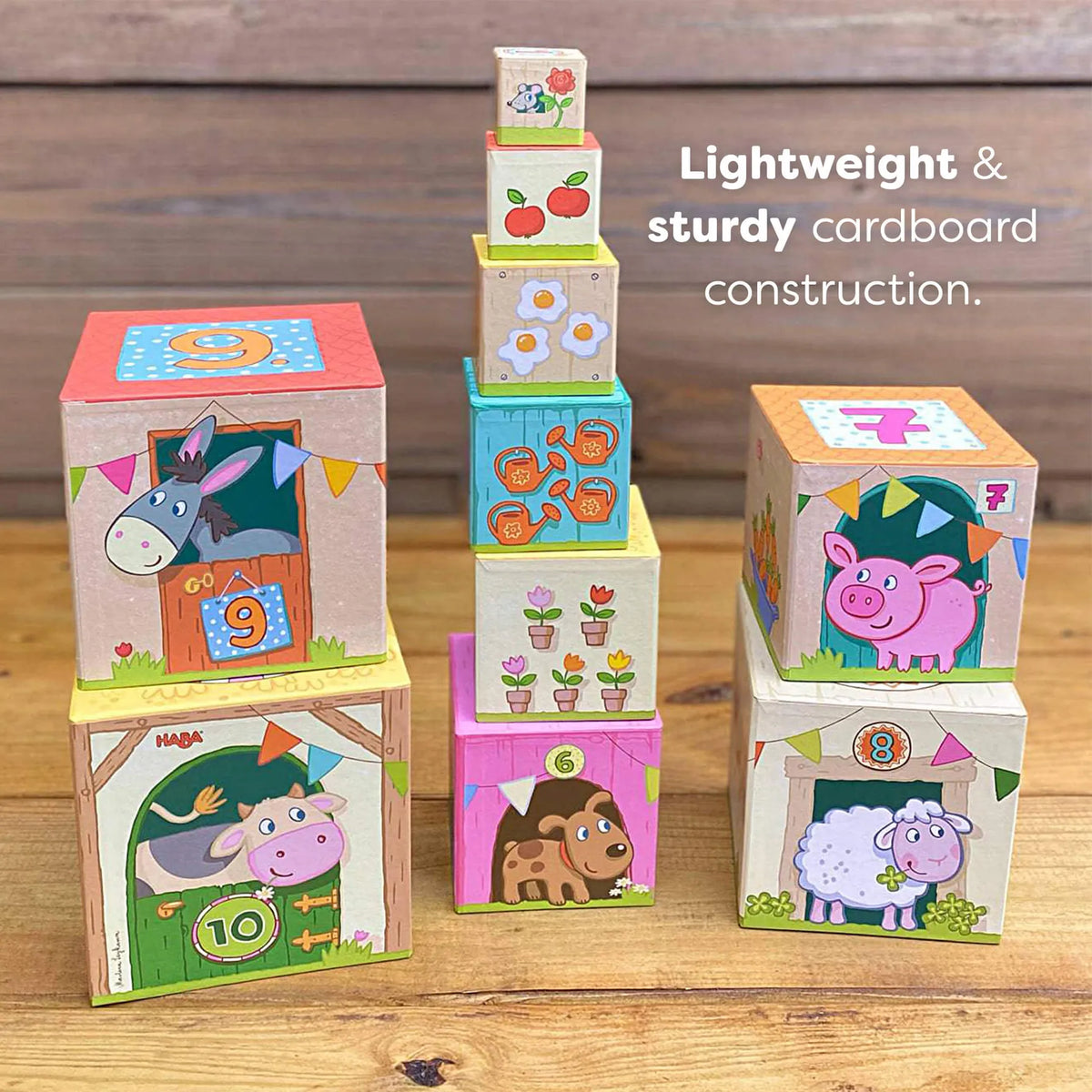 On the Farm Cardboard Stacking & Nesting Cubes haba Lil Tulips