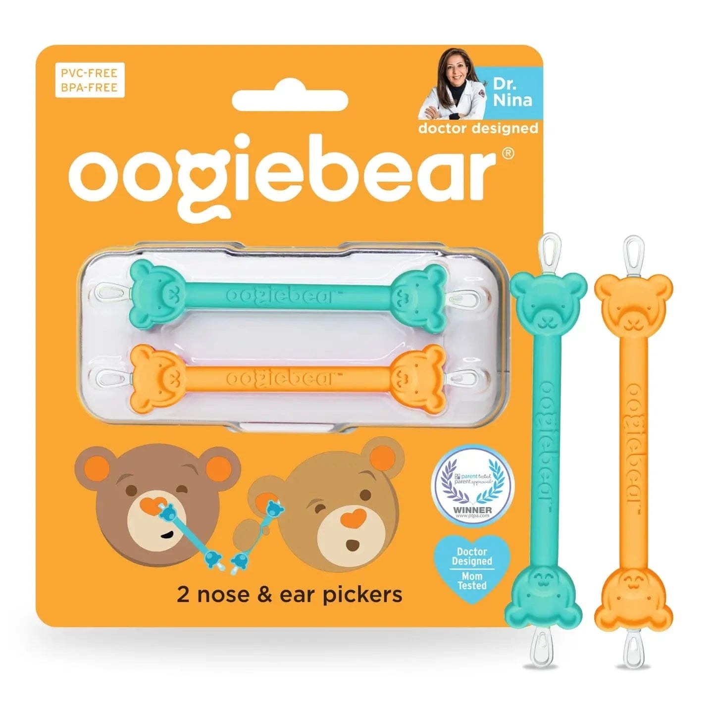 oogiebear - Baby Booger and Ear Wax Picker - Orange and Seafoam (2-pack) oogiebear Lil Tulips
