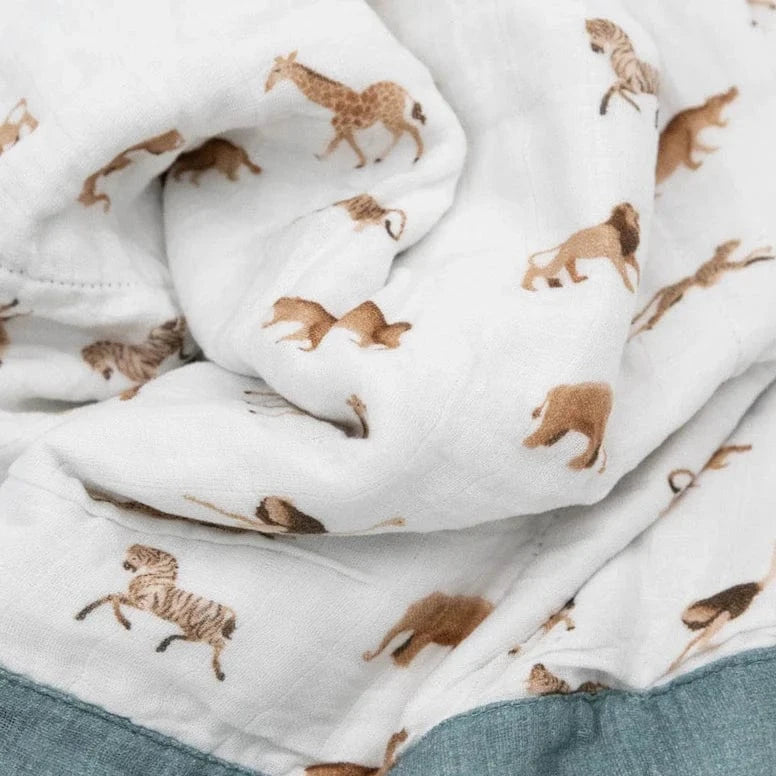Organic Cotton Muslin Baby Quilt - Animal Crackers Little Unicorn Lil Tulips