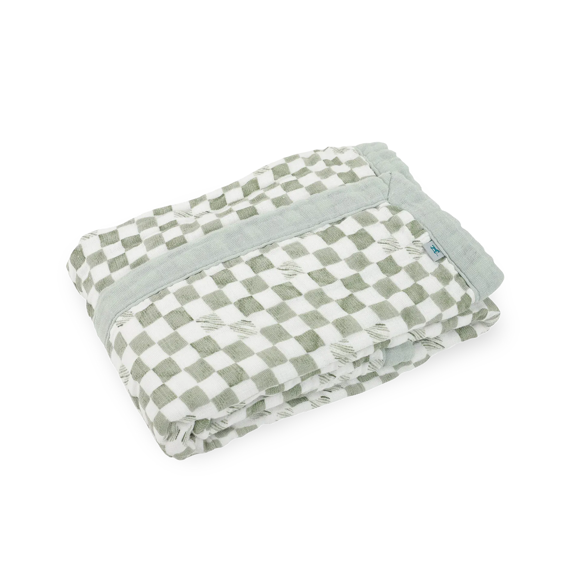 Organic Cotton Muslin Baby Quilt - Green Checker Little Unicorn Lil Tulips