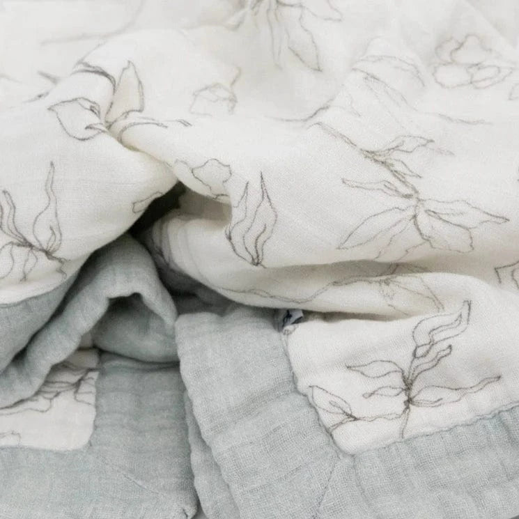 Organic Cotton Muslin Baby Quilt - Pencil Floral Little Unicorn Lil Tulips