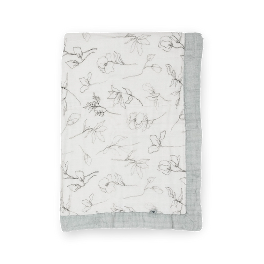 Organic Cotton Muslin Baby Quilt - Pencil Floral Little Unicorn Lil Tulips