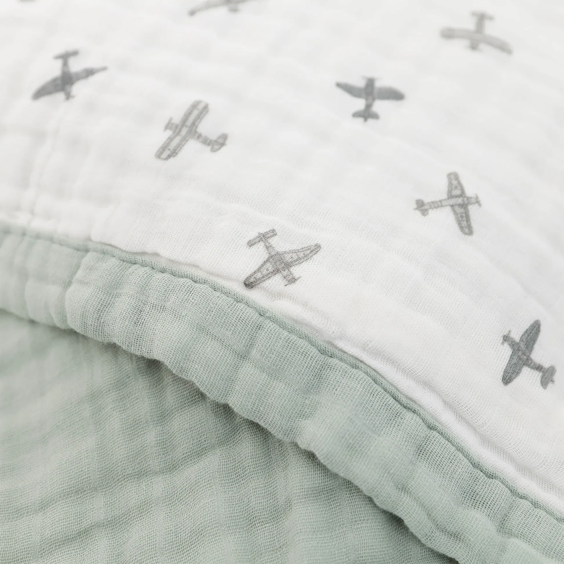 Organic Cotton Muslin Baby Quilt - Pewter Planes Little Unicorn Lil Tulips