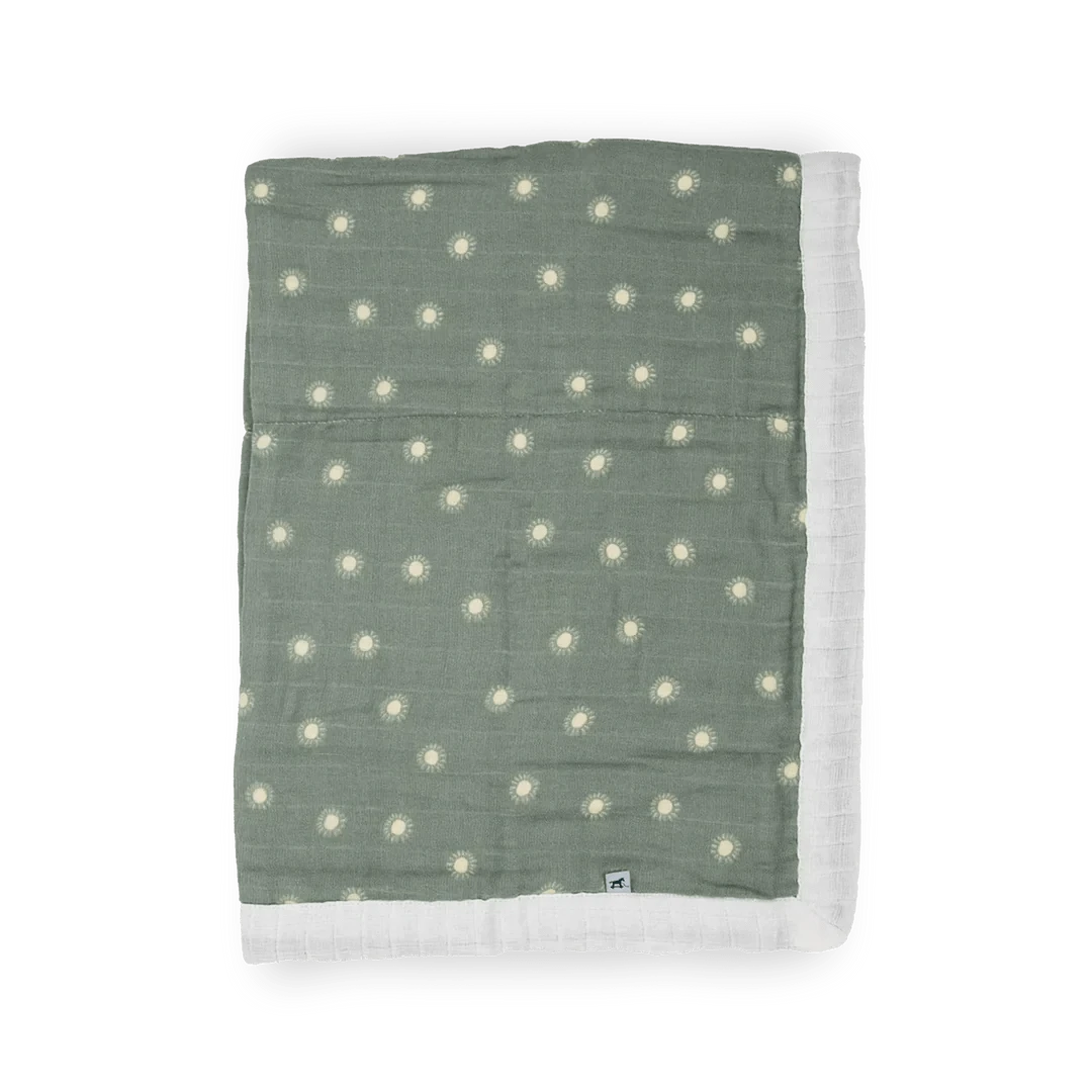 Organic Cotton Muslin Baby Quilt - Sage Suns 2 Little Unicorn Lil Tulips