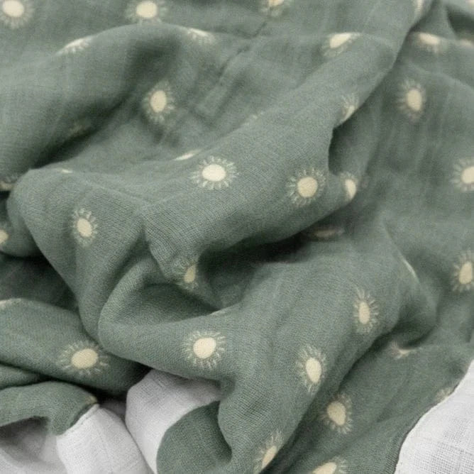 Organic Cotton Muslin Baby Quilt - Sage Suns 2 Little Unicorn Lil Tulips