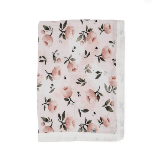 Organic Cotton Muslin Baby Quilt - Watercolor Floret Little Unicorn Lil Tulips