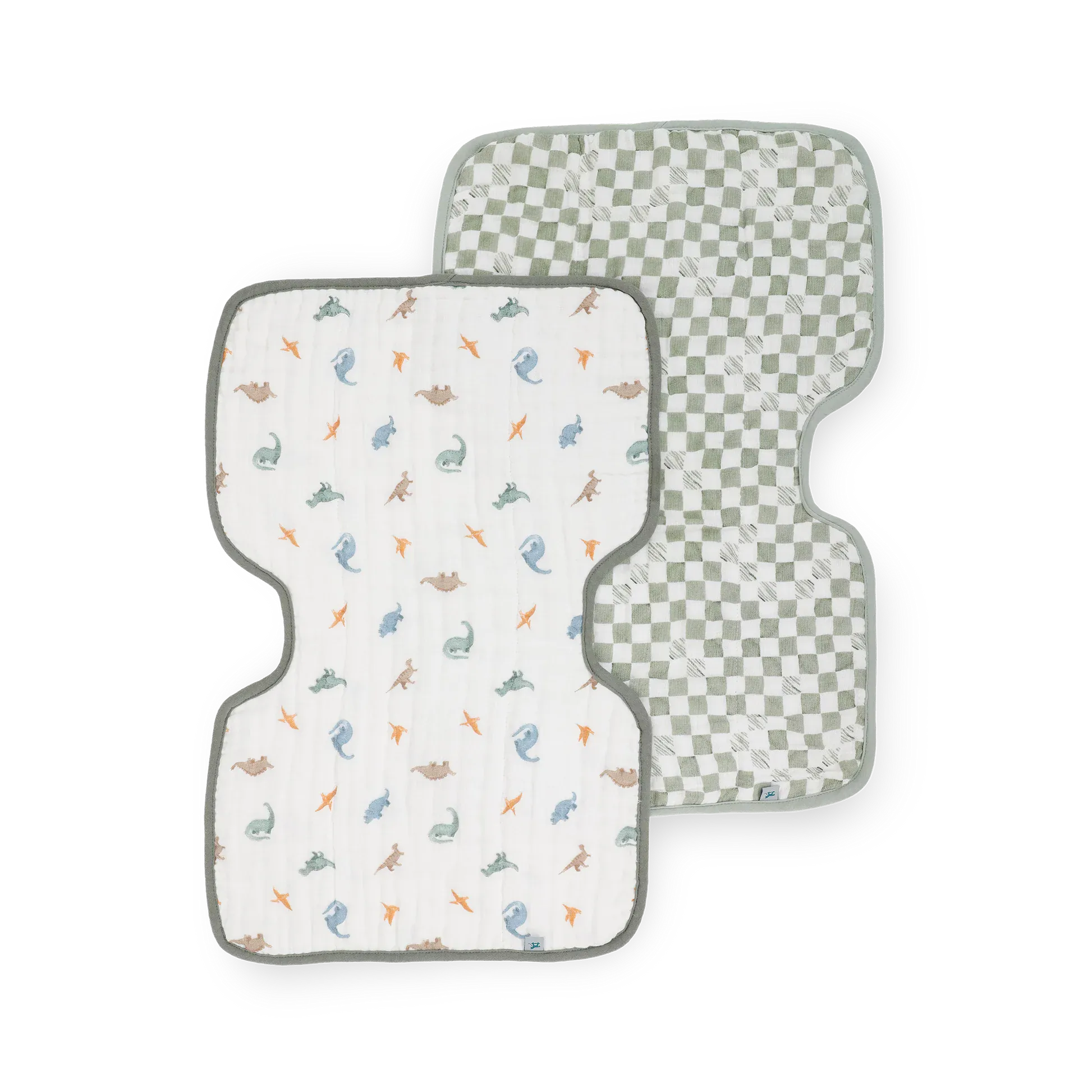 Organic Cotton Muslin Burp Cloth 2 Pack - Little Dino + Green Checker Little Unicorn Lil Tulips