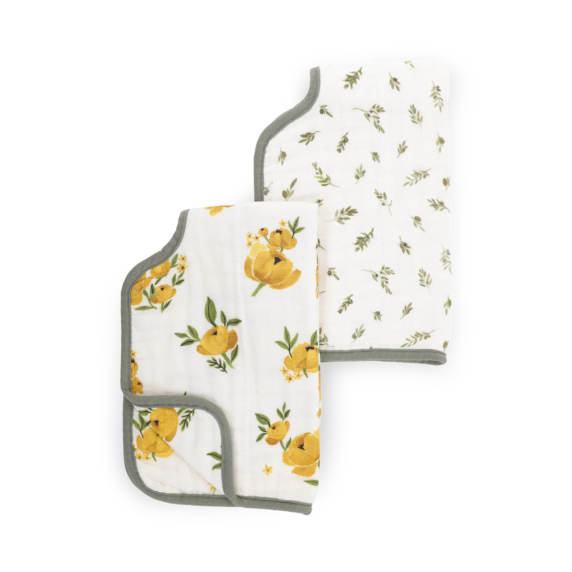 Organic Cotton Muslin Burp Cloth 2 Pack - Yellow Roses + Olive Branch Little Unicorn Lil Tulips