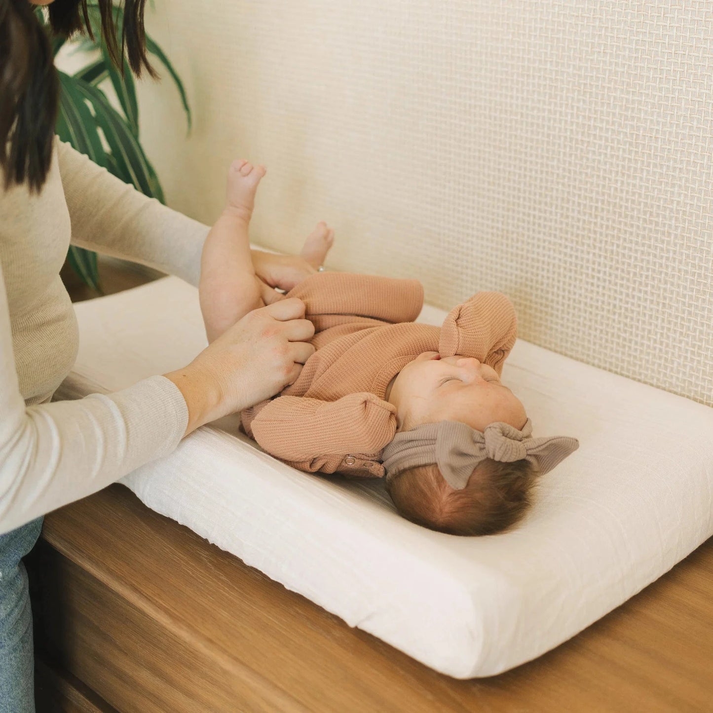 Organic Cotton Muslin Changing Pad Cover - White Little Unicorn Lil Tulips