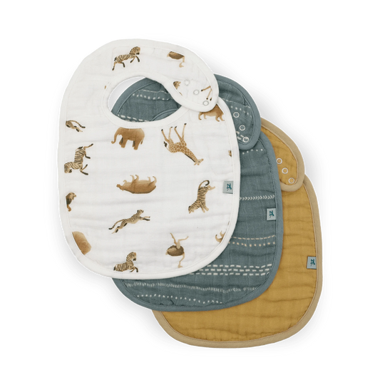 Organic Cotton Muslin Classic Bib 3 Pack - Animal Crackers Little Unicorn Lil Tulips