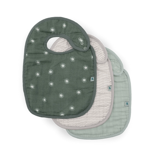 Organic Cotton Muslin Classic Bib 3 Pack - Sage Suns Little Unicorn Lil Tulips
