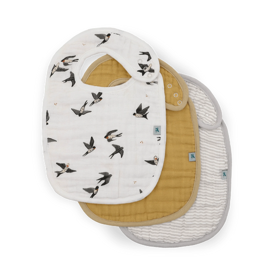 Organic Cotton Muslin Classic Bib 3 Pack - Swallows Little Unicorn Lil Tulips