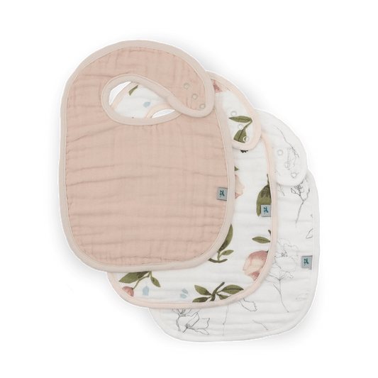 Organic Cotton Muslin Classic Bib 3 Pack - Watercolor Floret Little Unicorn Lil Tulips