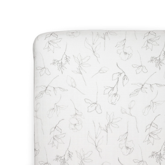 Organic Cotton Muslin Crib Sheet - Pencil Floral Little Unicorn Lil Tulips
