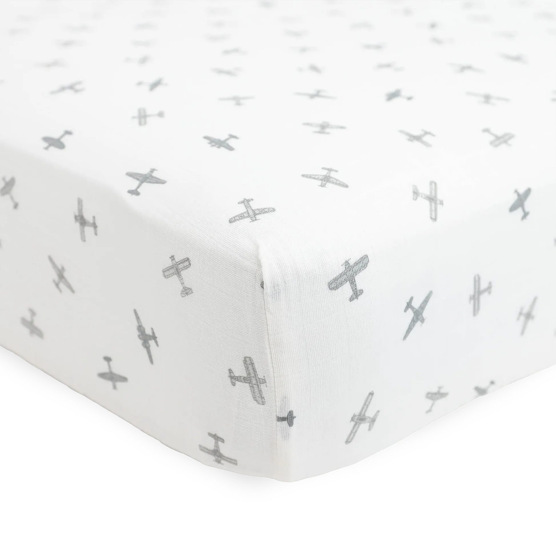 Organic Cotton Muslin Crib Sheet - Pewter Planes Little Unicorn Lil Tulips