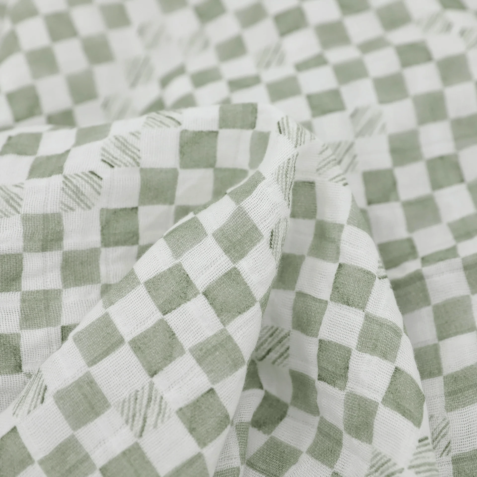 Organic Cotton Muslin Swaddle Blanket - Green Checker Little Unicorn Lil Tulips