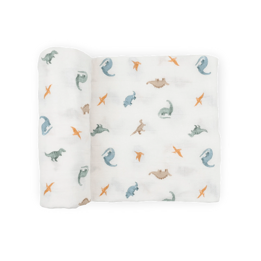 Organic Cotton Muslin Swaddle Blanket - Little Dino Little Unicorn Lil Tulips