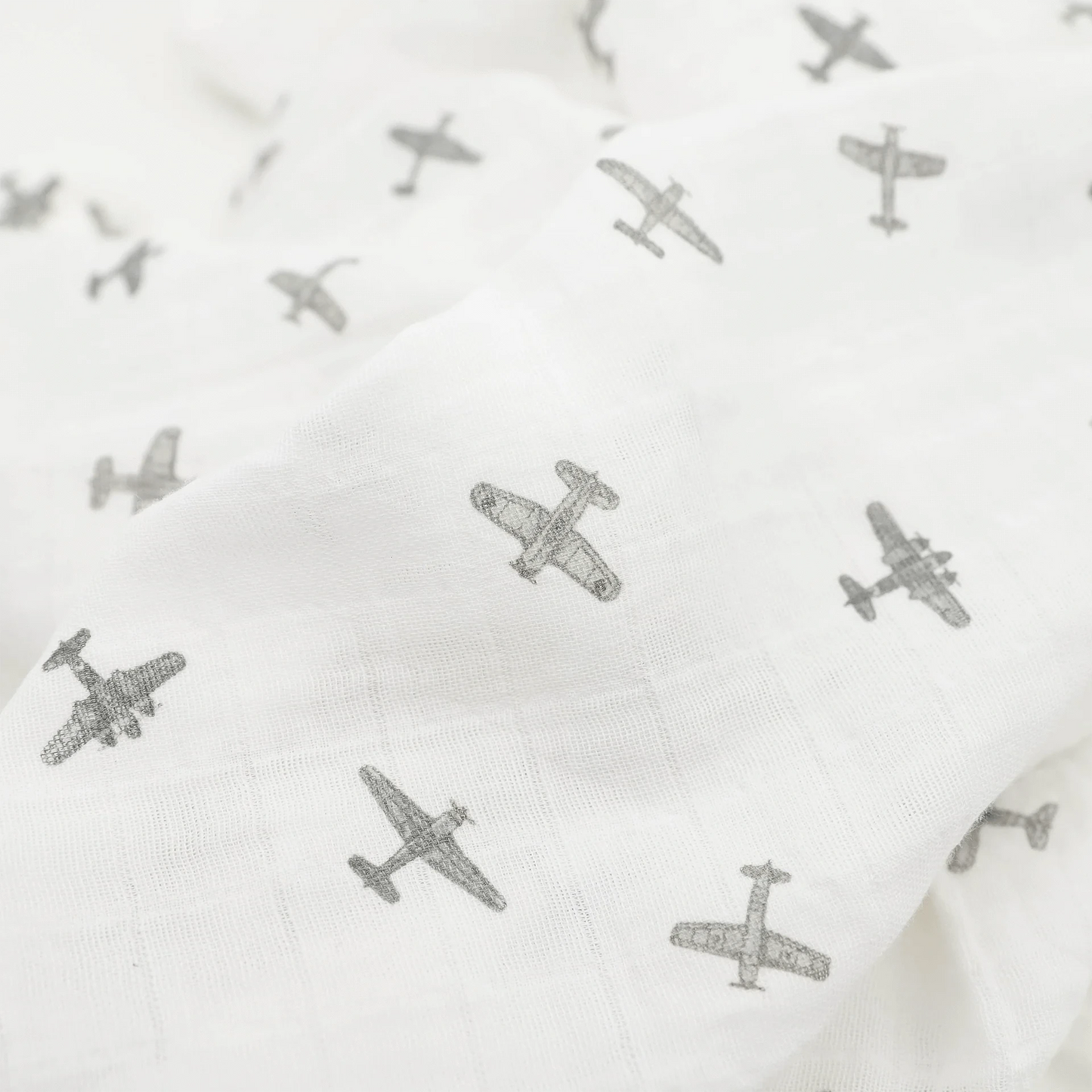 Organic Cotton Muslin Swaddle Blanket - Pewter Planes Little Unicorn Lil Tulips