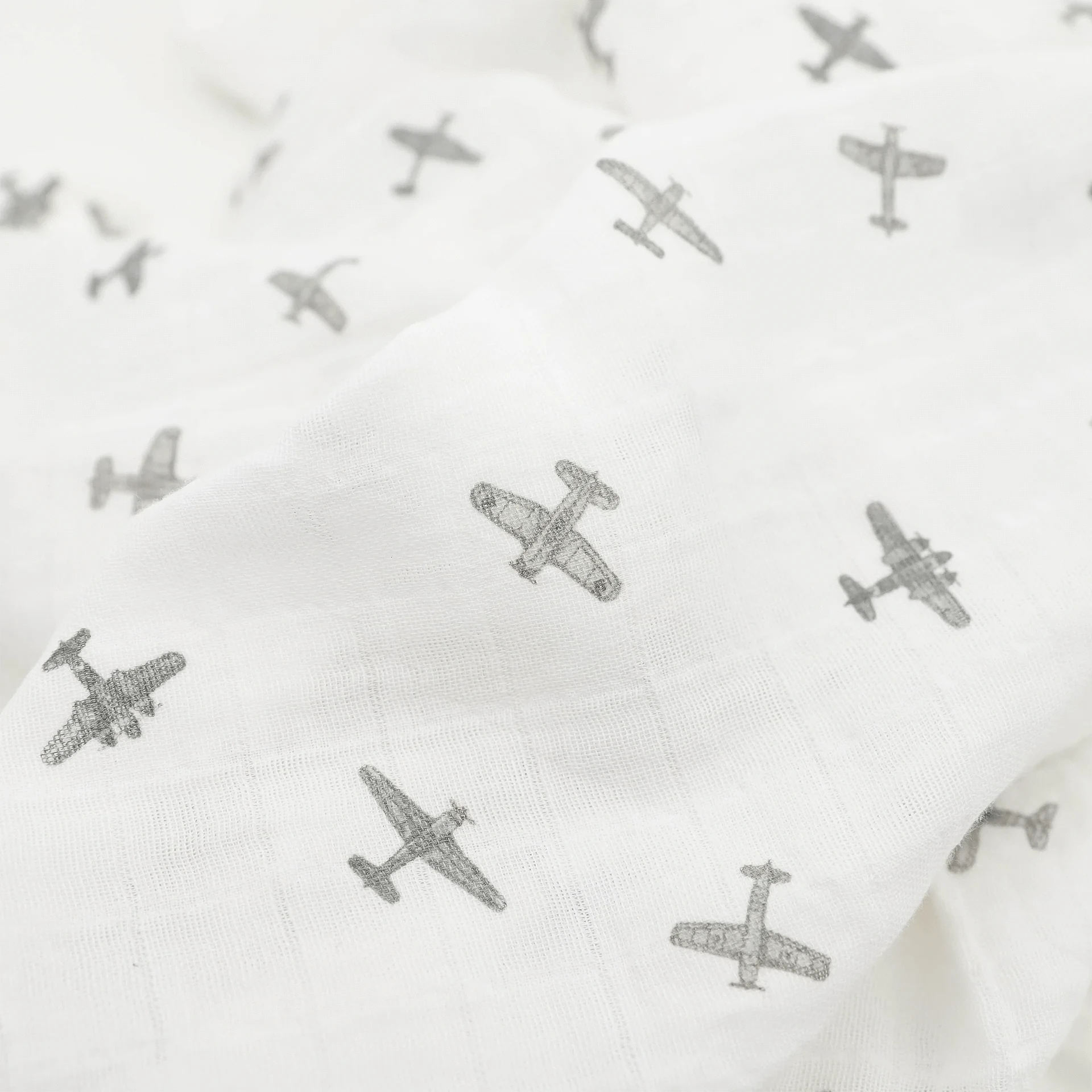 Organic Cotton Muslin Swaddle Blanket - Pewter Planes Little Unicorn Lil Tulips