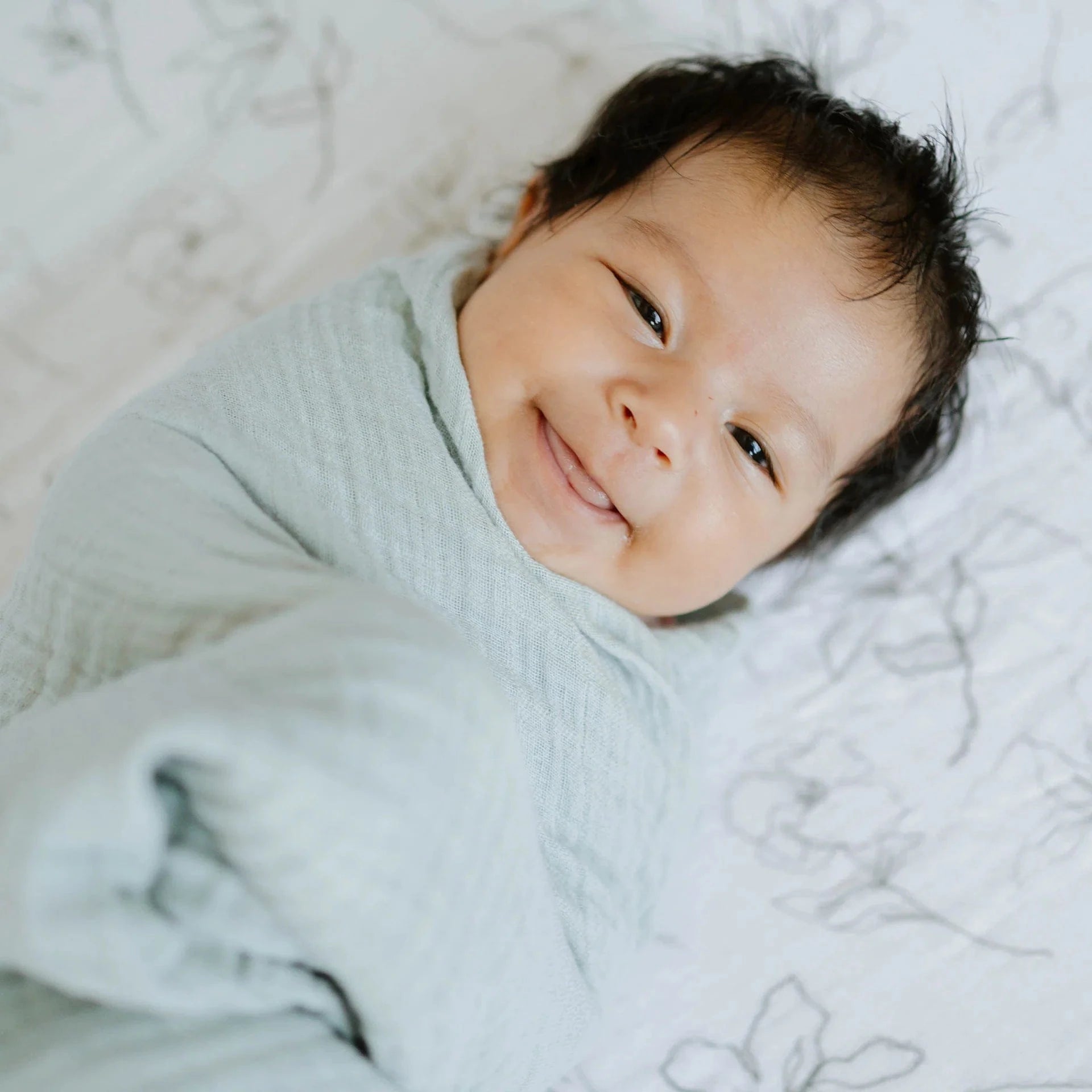 Organic Cotton Muslin Swaddle Blanket - White Sage Little Unicorn Lil Tulips