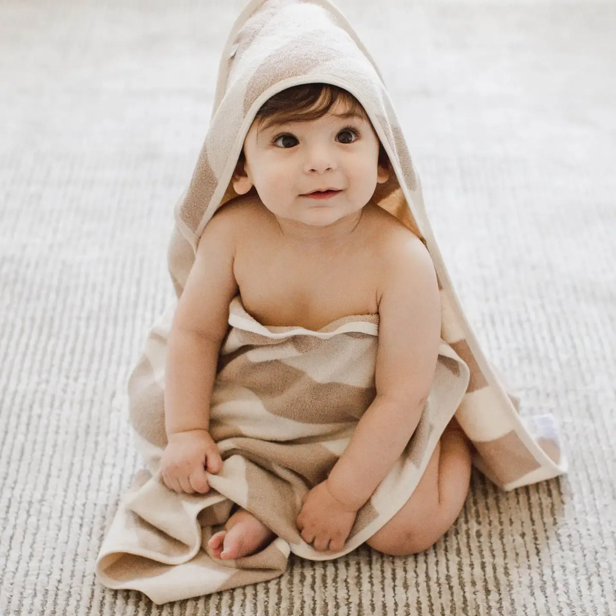 Organic Cotton Rugby Stripe Woven Terry Towel & Washcloth Set - Oat Burt's Bees Baby Lil Tulips