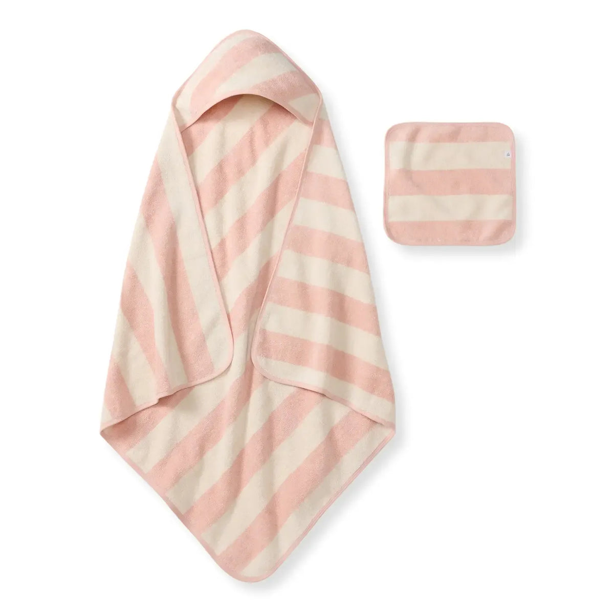 Organic Cotton Rugby Stripe Woven Terry Towel & Washcloth Set - Pink Sand Burt's Bees Baby Lil Tulips